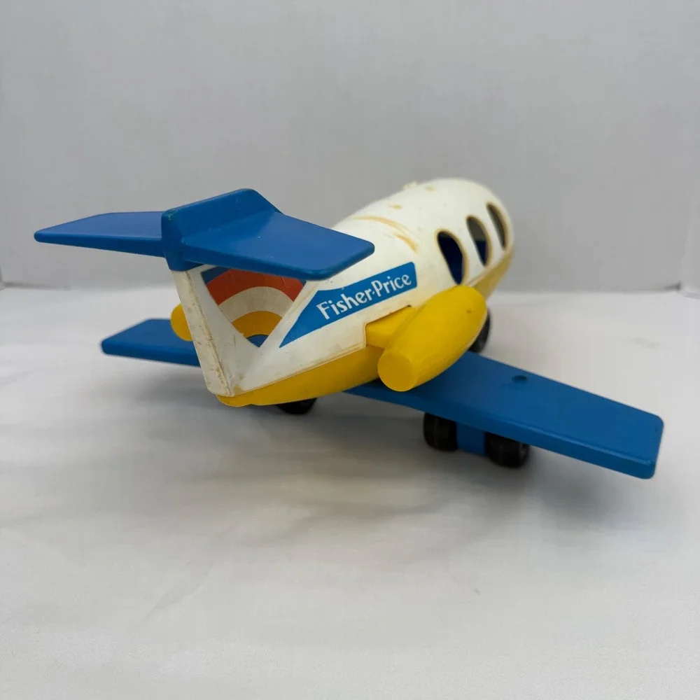 Vintage 1981 Fisher-Price Little People Jet Airplane 933 Yellow White Blue
